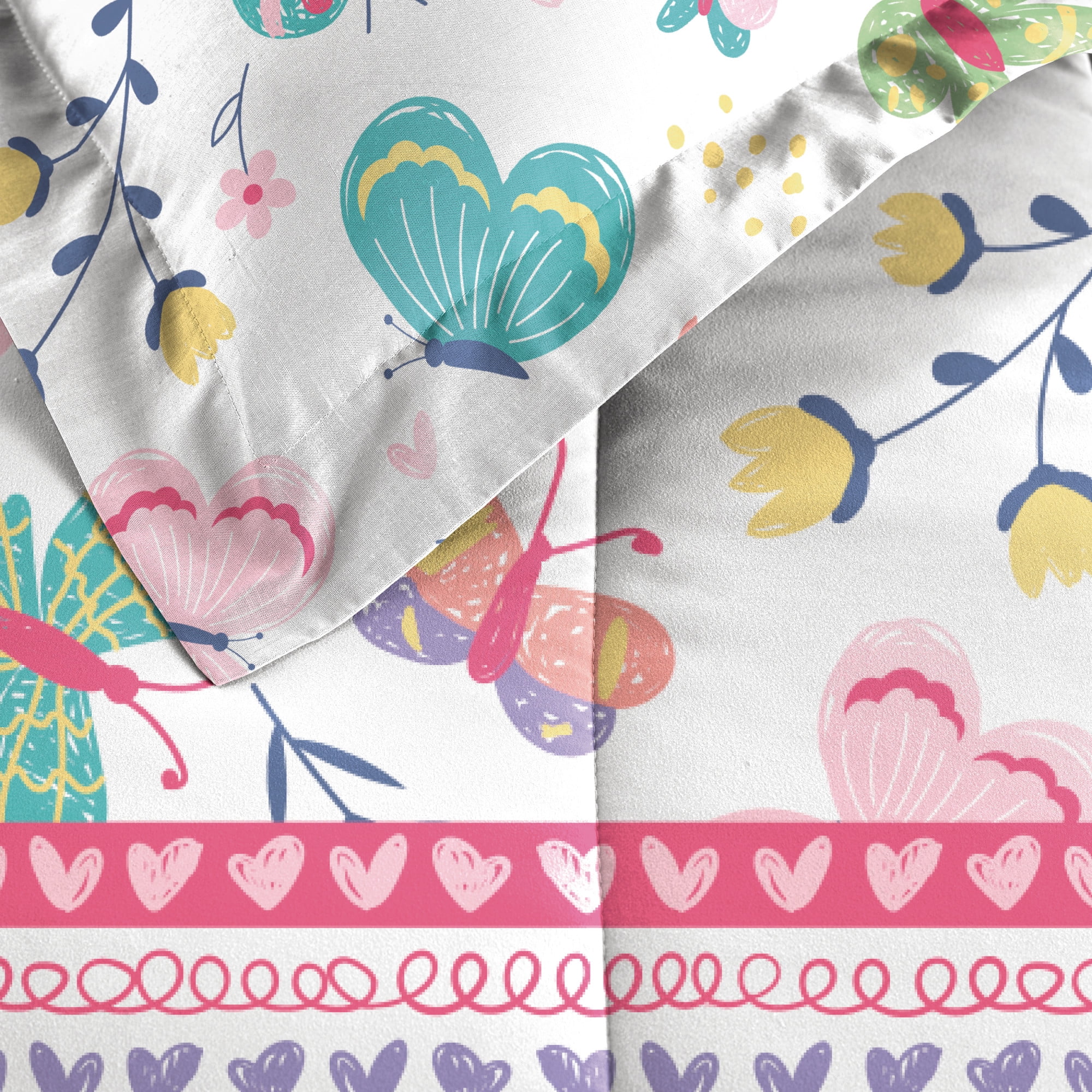 Dream Factory Butterfly Garden Twin Bed in a Bag Pink, Microfiber, 100% Polyester Fill, Female, Child