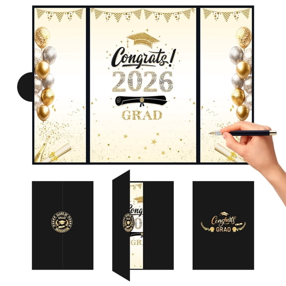Graduation Guest Book Graduation Sign in Book Gift with Pen Graduation Signature Board for 2026 Grad Party Supplies Black