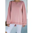 thumbnail image 2 of POGLIP Women's Pink Frayed Trim Side Slit Loose Sweatshirt, 2 of 6