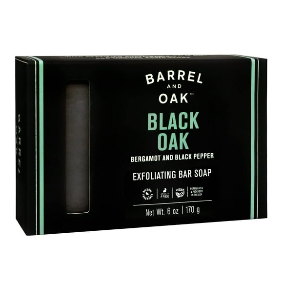 Barrel & Oak Jabón en barra exfoliante para hombres Arcilla de caolín con carbón Polvo de cáscara de nuez Piedra de oliva y aceites esenciales Jabón en barra de larga duración Vegano Sin SLS Roble neg
