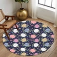thumbnail image 2 of Round Area Rug 8 Ft, Easter Bunny Washable Non-Slip Circle Carpet for Living Room/Bedroom, Colorful Eggs Spring Leaves Daisy Navy Blue Collection Low-Profile Large Area Rugs for Indoor, 2 of 8