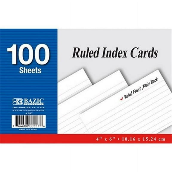 Bazic 557   100 Ct. 4'' X 6'' Ruled White Index Card  Case of 24