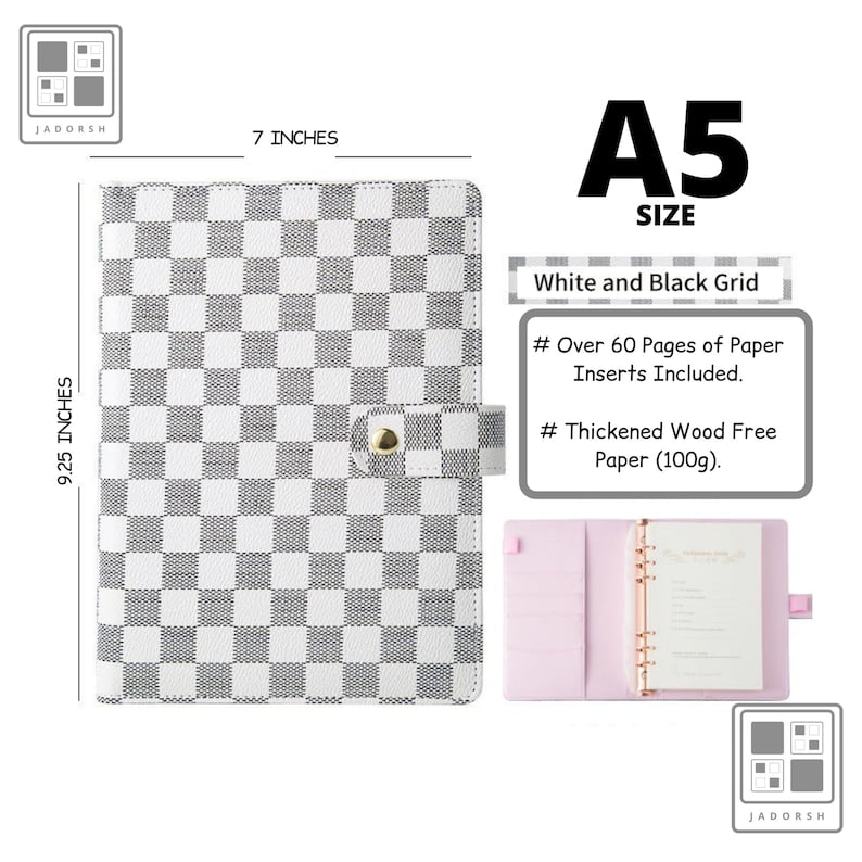 💗 Luxury Black Quilted Checkered A6 A5 Agenda Binder Planner Cash Envelope