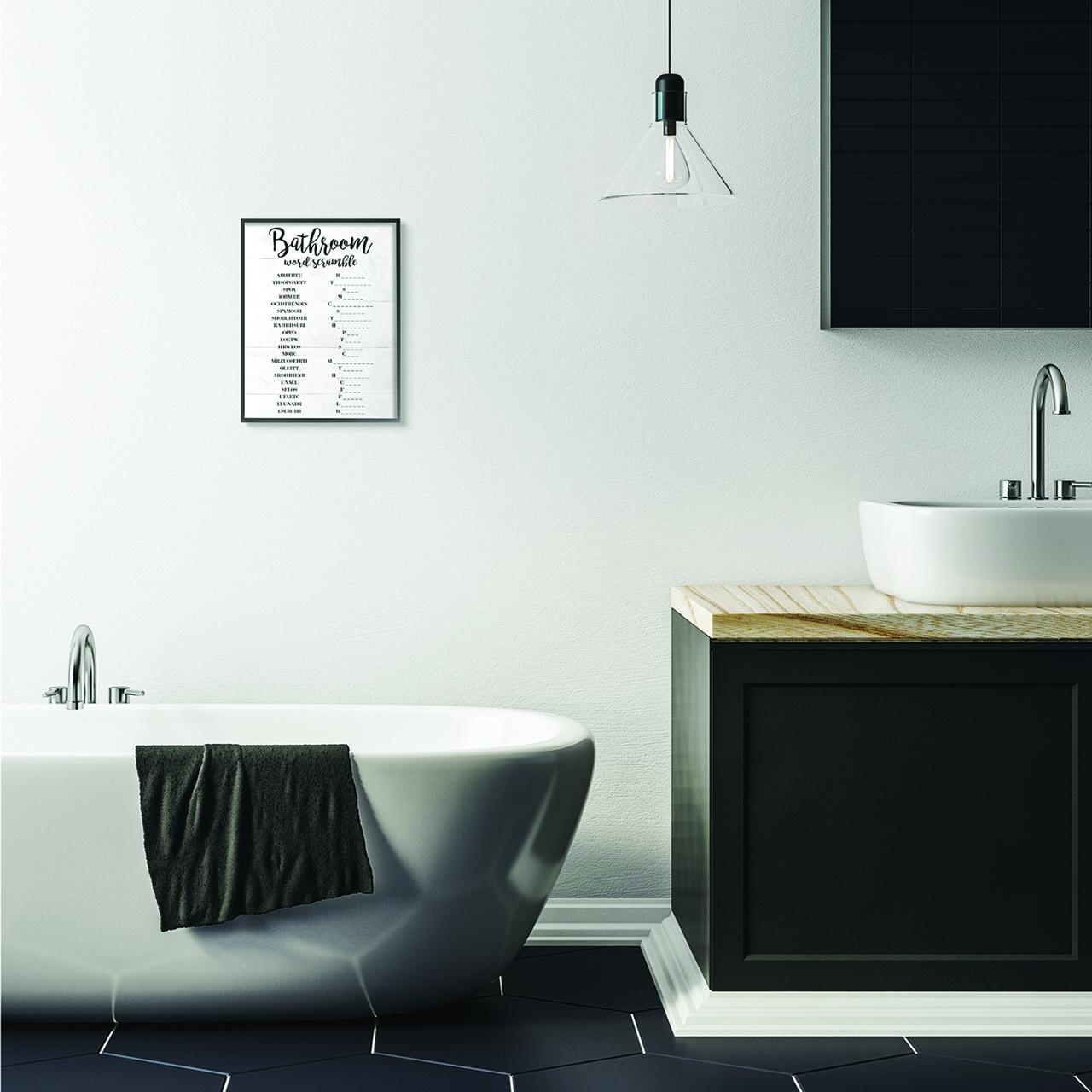 Stupell Industries Bathroom Word Scramble White And Black Word Design Framed Wall Art by Daphne Polselli