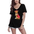thumbnail image 1 of Women's Graphic T-Shirt V Neck Cute Dog In Red Clothes - Puppy Mother Dog Lover Eco-Friendly Ladies Limited Edition Short Sleeve Tee-Shirt Vintage Birthday Gift Novelty, 1 of 7