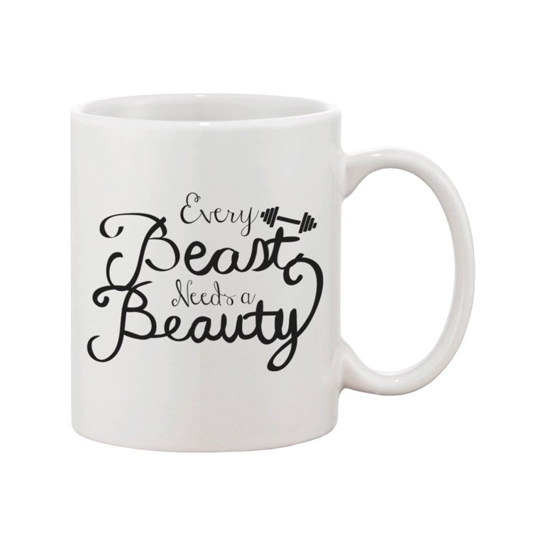 Every Beauty Needs A Beast Romantic Matching Coffee Mugs - Perfect Anniversary and Valentines Day Gift for Couples