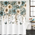 thumbnail image 2 of Teal Floral Bathroom Shower Curtains with 12 Hooks Polyester Waterproof Shower Curtain for Stalls and Bathtubs Weeping Beige Turquoise Flowers Summer Decorative Bathroom Privacy Curtain 48x72 Inches, 2 of 9