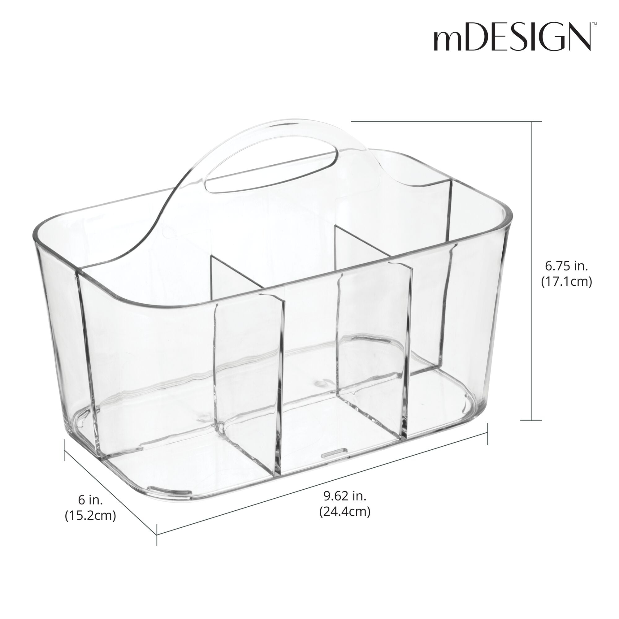 mDesign Small Plastic Storage Caddy Tote for Desktop Office Supplies - Clear