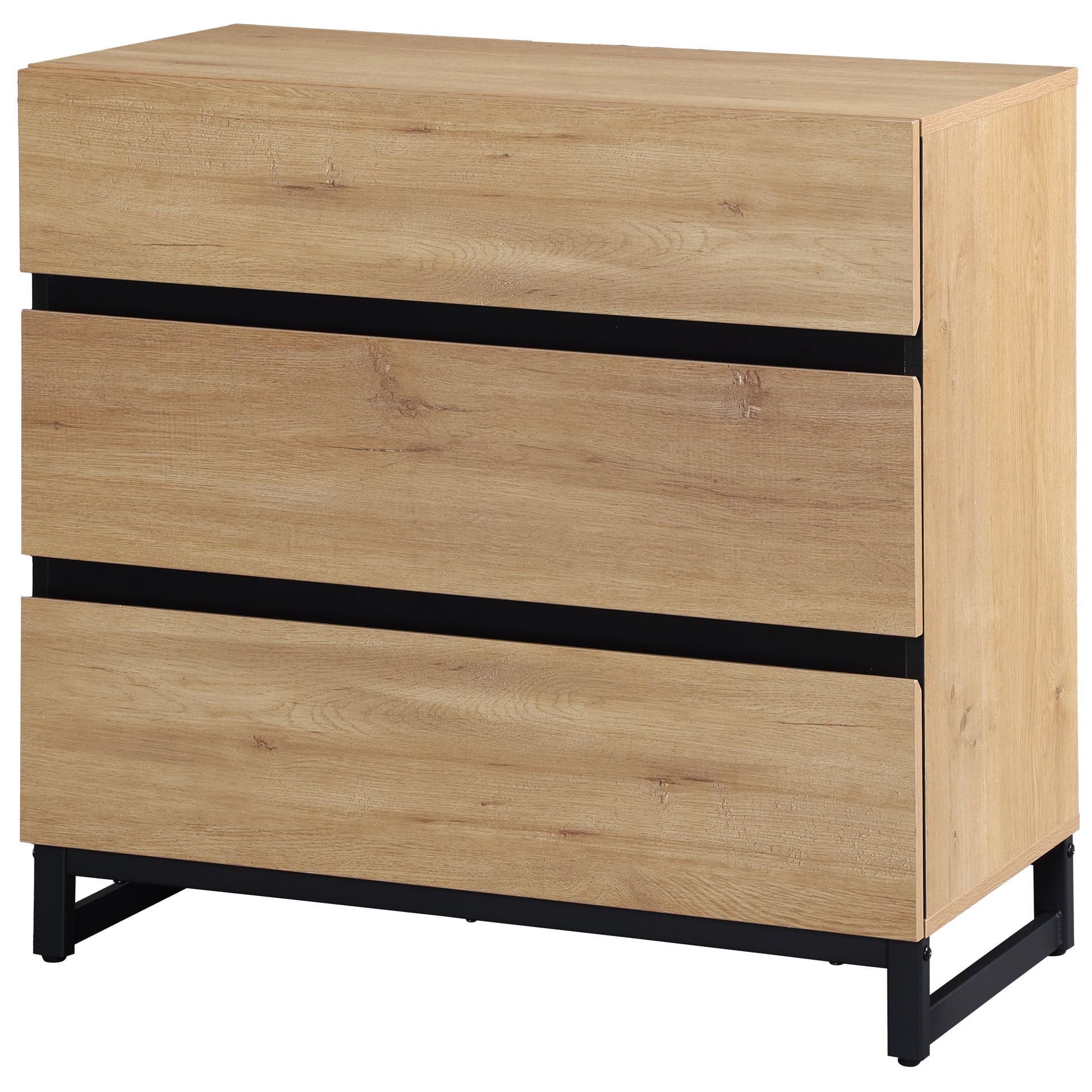 WAMPAT Modern TV Stand Fits up to 40" TV, Entertainment Center with 3 Drawers and Sturdy Metal Base, Media Console for Living Room & Bedroom, Oak