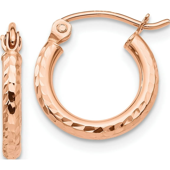 10K Rose Gold Lightweight Diamond-Cut Hoop Earrings (Width 2) (Length 13) - Jbsp
