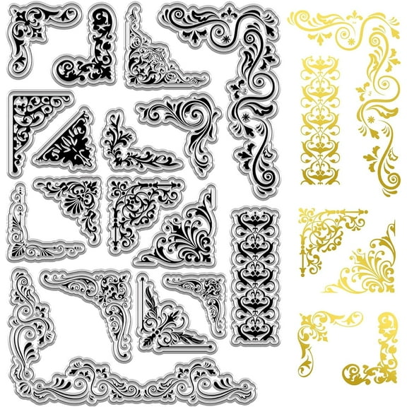 Iron Orchid Corner Clear Rubber Stamps European Pattern Border Vintage Transparent Silicone Stamp Seals for Card Making Decoration Handmade Photo Album Notebook Decor DIY Scrapbooking colorful