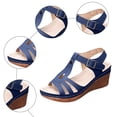thumbnail image 4 of Rokment Orthopedic Platform Wedges Gladiator Dress Sandals for Women Ladies 2026 Summer Vintage Leather Hollow out Chunky High Heeled Dressy Sandals Navy Size 6.5, 4 of 6