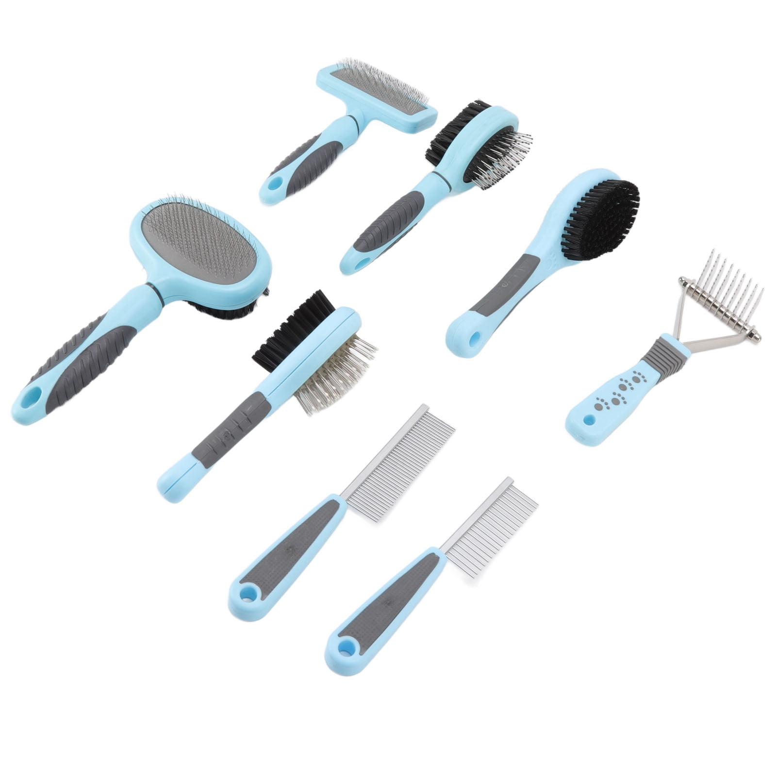 NFTIGB Dog and Cat Brush Comb Set 8 in 1 Multifunction Deshedding Open Knots Hair Grooming Kit for Long Haired Pets (14.17 inches / 36 cm)