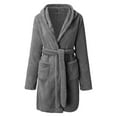 thumbnail image 4 of KBODIU Womens Fleece Warm Robe Nightgowns, Solid Soft Long Sleeve Faux Velvet Sleepwear, Winter V-Neck Cozy Fluffy Short Bathrobe, Plush Night Dressing Robes for Women with Pokets S-5XL, 4 of 5