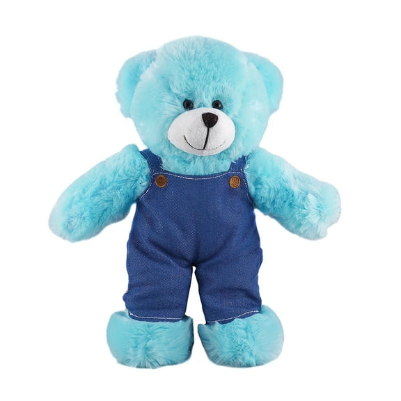 Plushland Stuffed Animal with Blue Jean Overalls Personalized Gift, Soft Coveralls Toys Great Present for Valentine Day, Graduation, Birthday,Anniversary, get Well,Christmas Home decor Office 12 Inch.