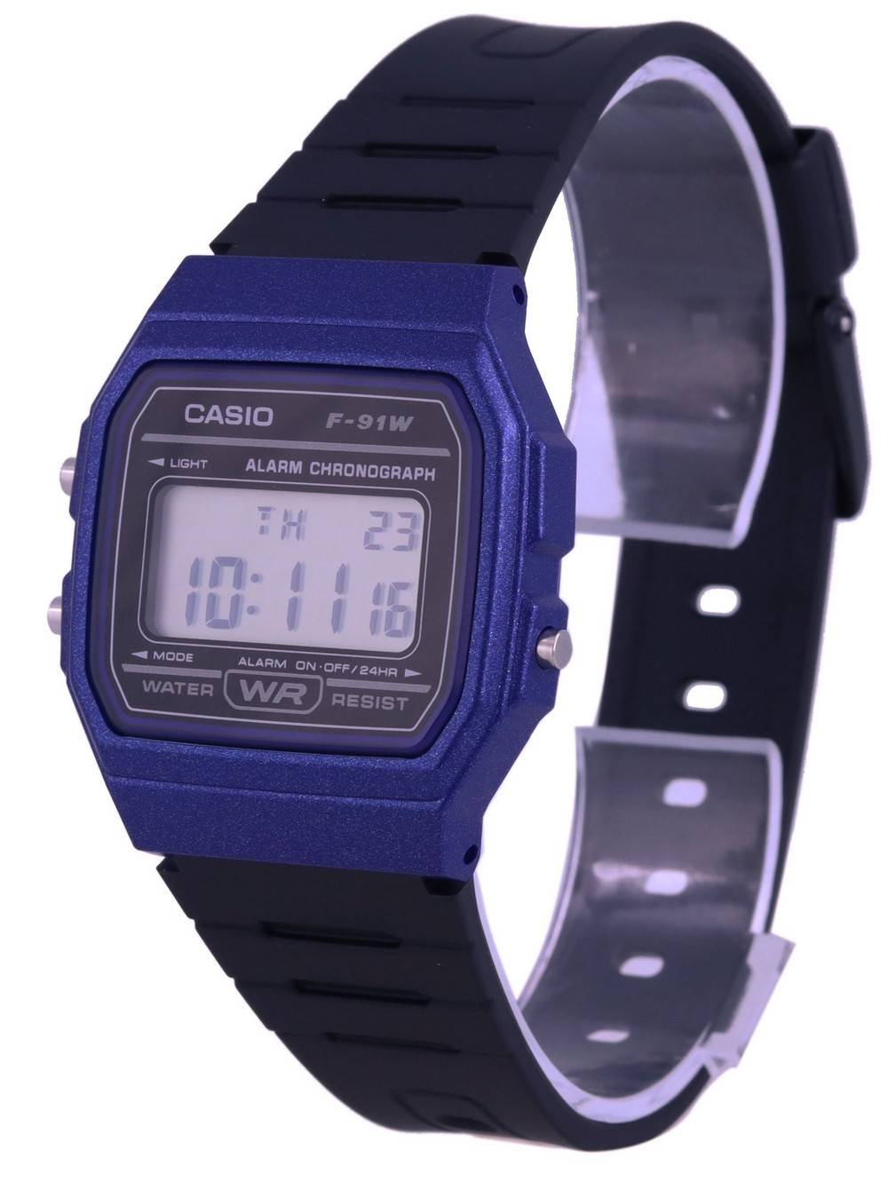 Casio Youth Black Resin Band Blue Bezel Digital F-91WM-2A Unisex Watch