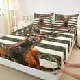thumbnail image 3 of Feelyou Jungle Reindeer Moose Bed Sheets, Rustic Wildlife Animal King Sheets, Vintage US Flag Sheet Set, Super Cozy Room Decor, 4-Piece, 3 of 7