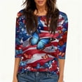 thumbnail image 4 of 250th Anniversary USA Shirts Women 3/4 Sleeve T Shirts Loose USA Flag Print Pullover Independence Day Patriotic Tops 4th of July Celebration Party Round Neck 1776-2026 Blouses Dark Blue 3XL, 4 of 5