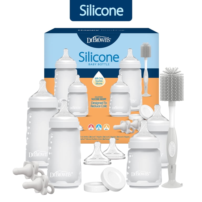 Silicone Baby Bottle Gift Set with Pacifiers and Brush photo 1