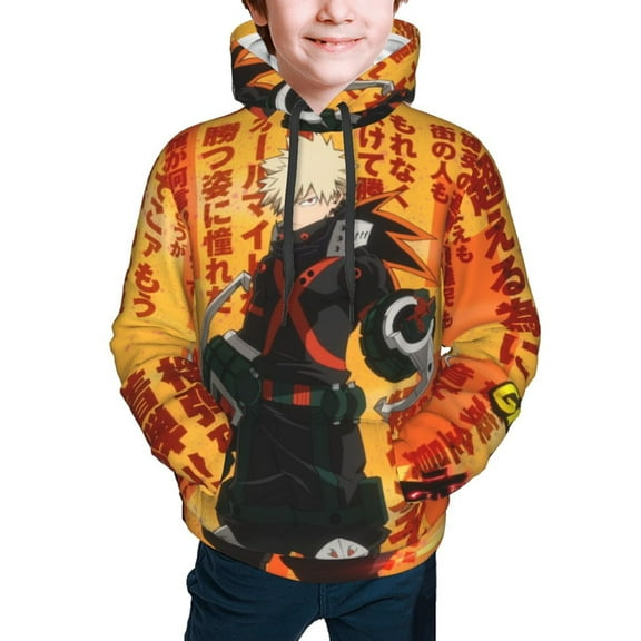 My Hero Academia Bakugo Katsuki Kids' Hoodie 3d Print Sweatshirt Soft Pullover Hooded With Big Pockets For Boys Or Girls Small