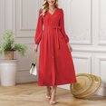 thumbnail image 4 of Gibobby Vestido de punto trenzado Vestido ajustado con cinturón y cuello en V de color liso para mujer(Rojo,G), 4 of 5