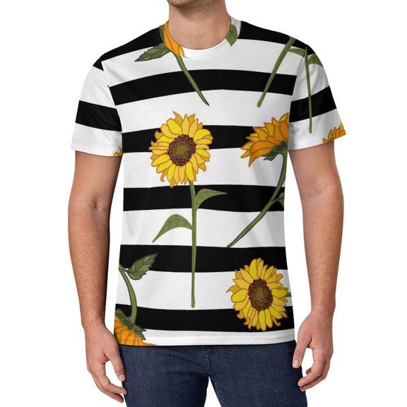 T Shirt For Men Sunflower Print Yellow Gerbera Flowers Awesome O Neck Popular Tee Shirt Summer Coupl