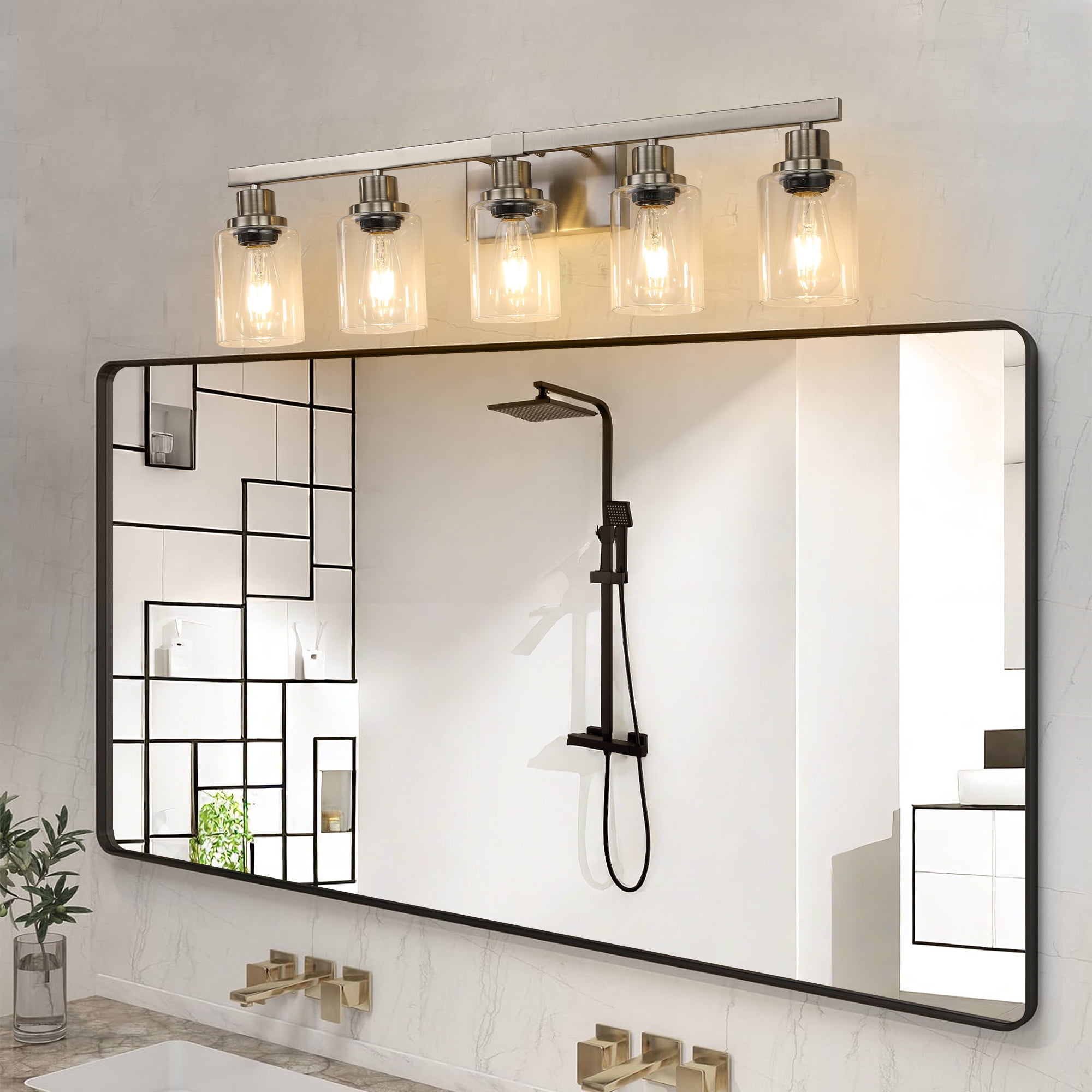 31" Modern 5-Light Bathroom Vanity Light Fixture - Brushed Nickel Finish with Clear Glass Shades, Perfect for Bathroom, Vanity, and Dressing Area Lighting (No Bulbs)