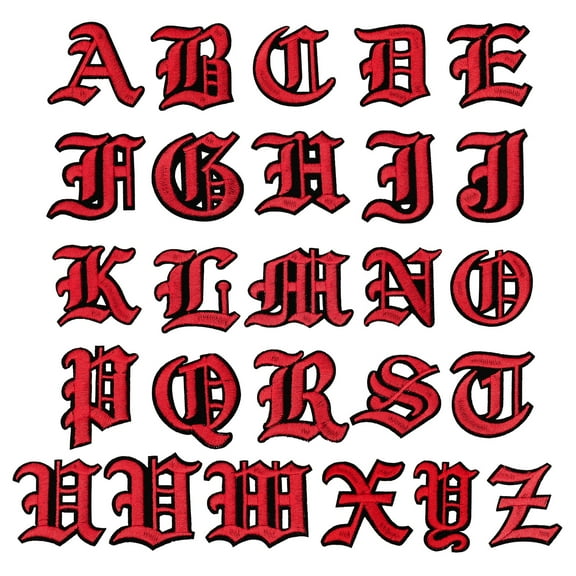 Uxcell 26 Pcs Old English Letter Iron on  Sew on Patches a to Z, 2"Lx2"W, Red
