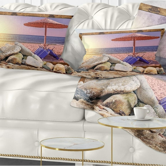 Designart Framed Effect Beach Sunset - Seashore Throw Pillow - 12x20