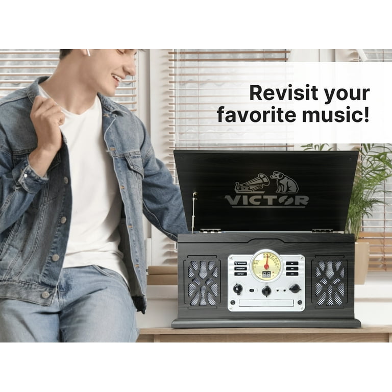 VICTOR State 7-in-1 Turntable Music Center with 3-Speed Record