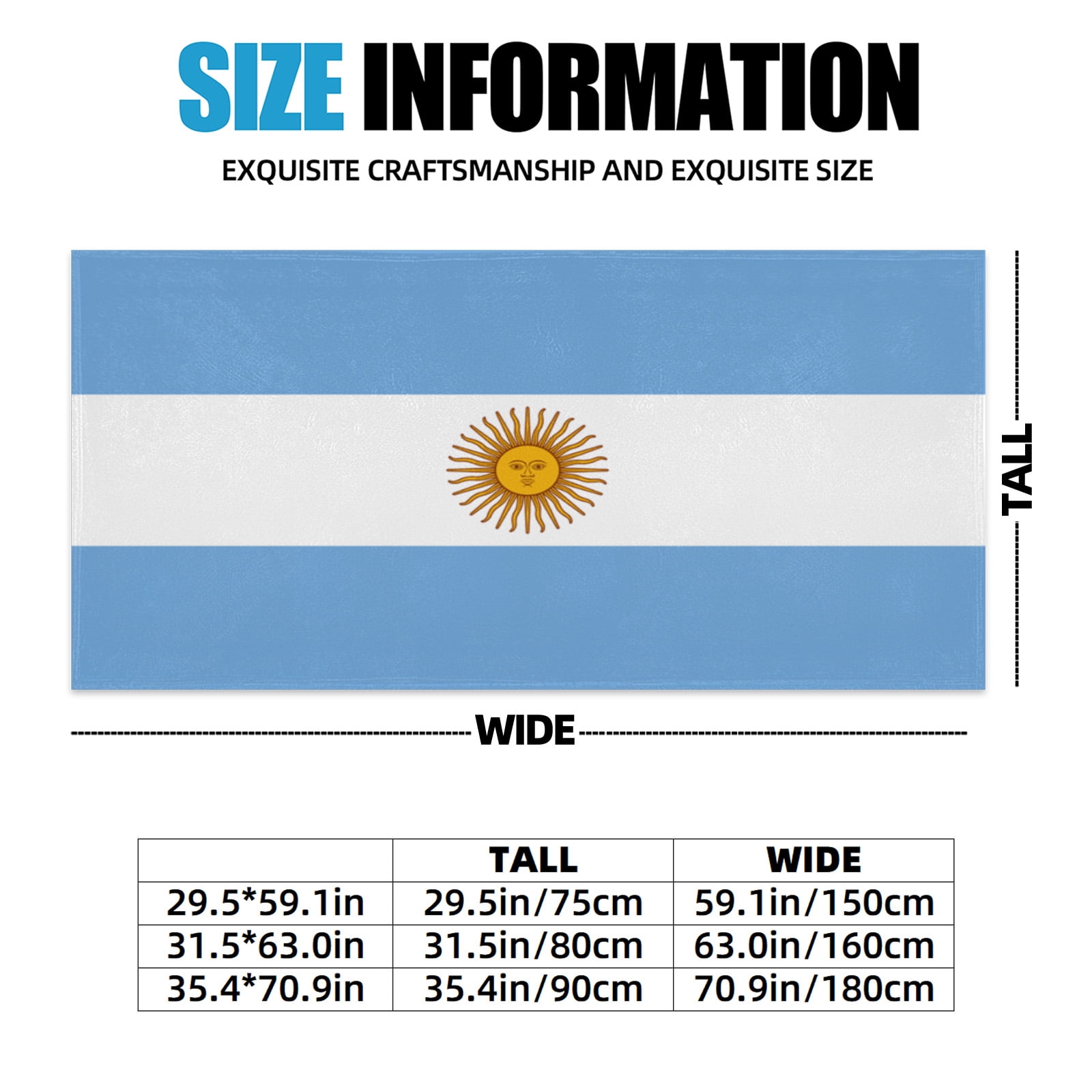Livetty 2pcs Argentina Flag Beach Towels, Single-Sided Printed Argentine Towels for Beach, Bath, Pool 70.8x35.4in
