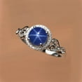 thumbnail image 2 of Sterling Silver Blue Star Sapphire Proposal Ring Vintage Women Lindy Star Sapphire Cabochon Ring, 2 of 2
