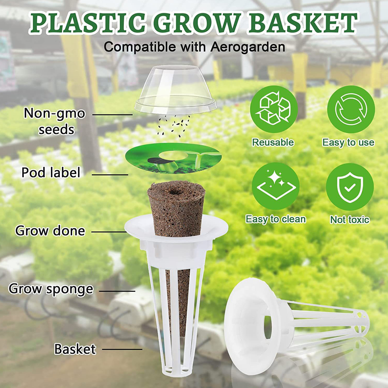 Huanledash 120Pcs Hydroponic Growing Kit for Aerogarden Hydroponics Garden Accessories Include Replacement Grow Baskets Plant Sponges Labels Stickers