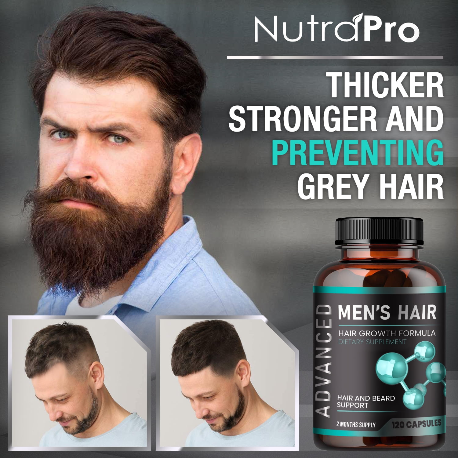 Hair Growth Vitamins For Men - Anti Hair Loss Pills. Regrow Hair & Beard Growth Supplement by NutraPro