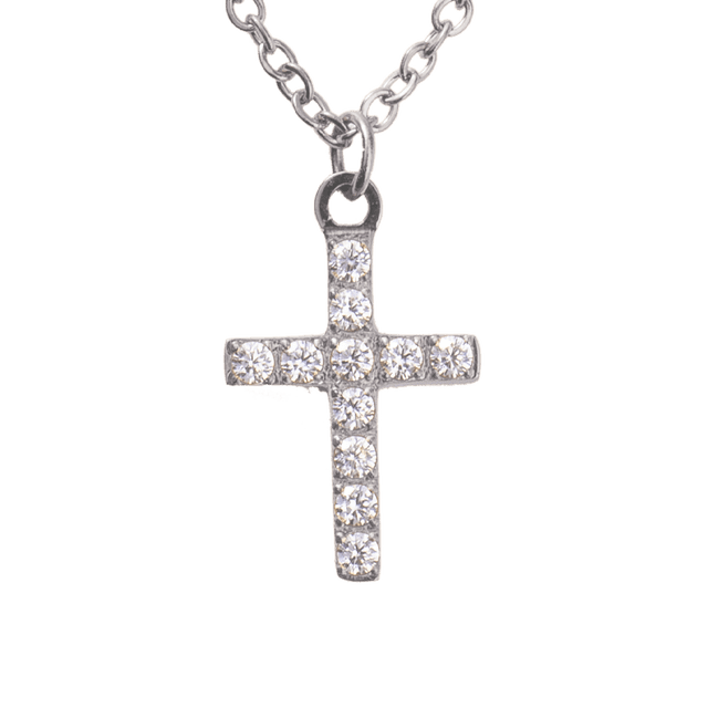 Collar para Mujer de Cruz con Zirconia Cúbica LuckyLy, Cadena y Dije de Acero Inoxidable, Modelo Kira plateado UNITALLA