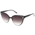 thumbnail image 2 of Retro Cat Eye Sunglasses Perforated Metal Oval Neutral Color Flat Lens 54mm (Black / Lavender), 2 of 4