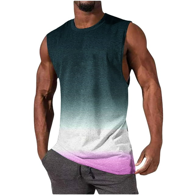 JIUKE Mens Tank Tops Crewneck Color Gradient Muscle T-Shirts Summer Athletic Beach Sleeveless Shirts