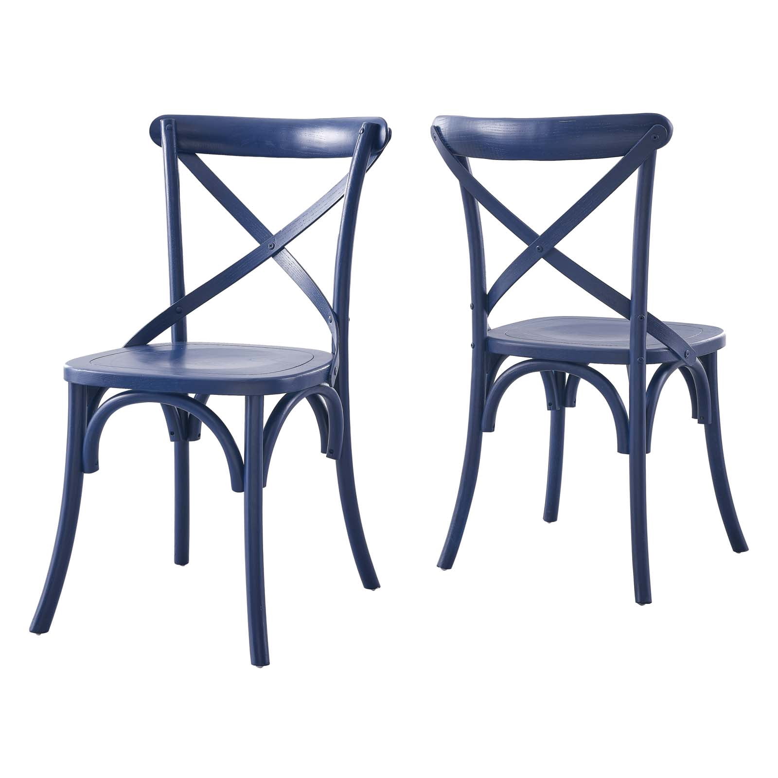 Modway Gear Elm Wood Dining Side Chair in Midnight Blue Finish