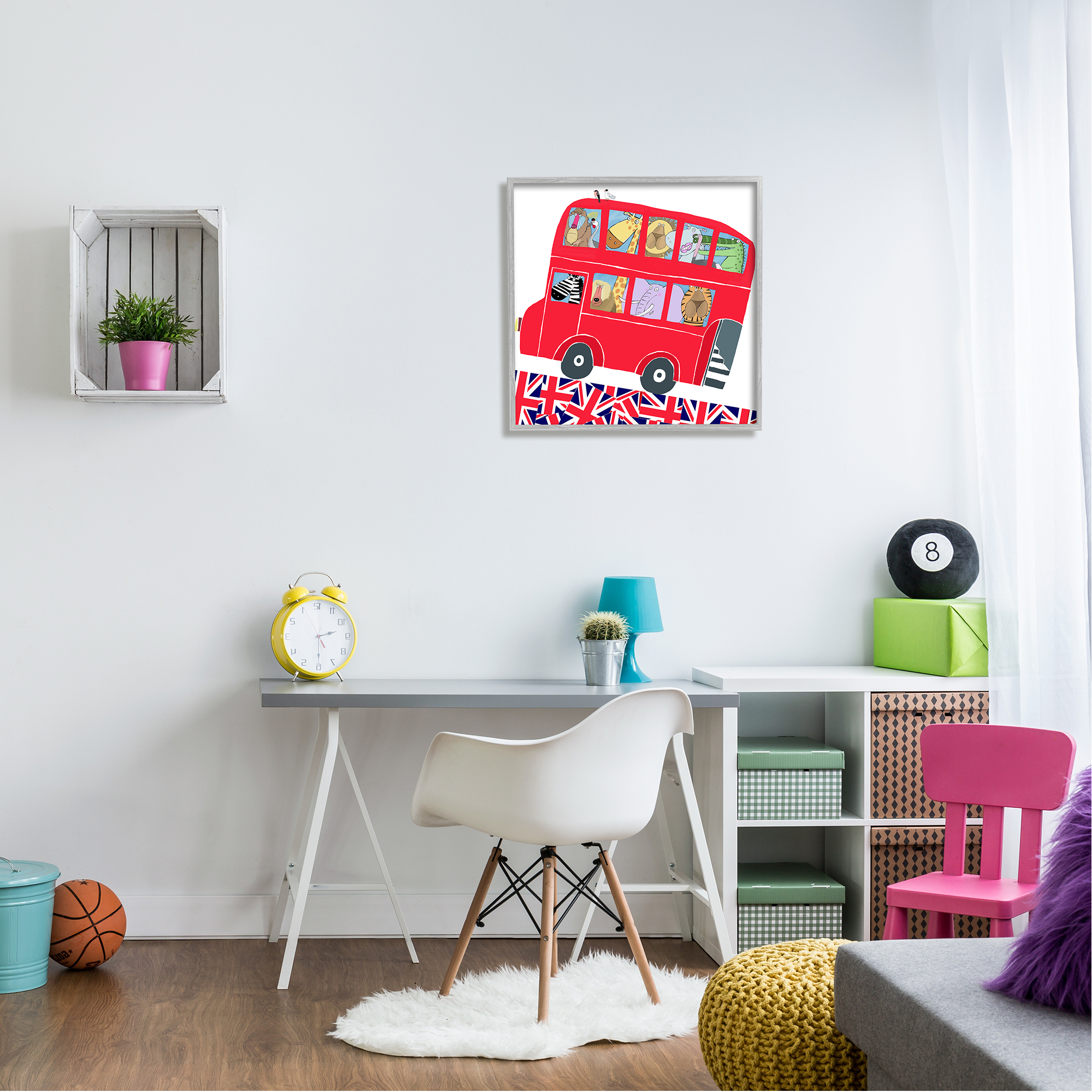 Stupell Industries UK Travel Animal Bus Animals & Insects Painting Gray Framed Art Print Wall Art, 24 x 24