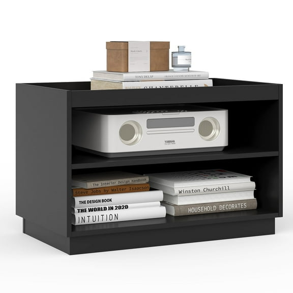 Stackable Storage 2-Shelf, 28" Wide Storage Bins with Open Compartment for Closet Organizers, Wood Stackable Closet Organizer Modern Large Stackable Storage Units for Living Room Hallway, Black