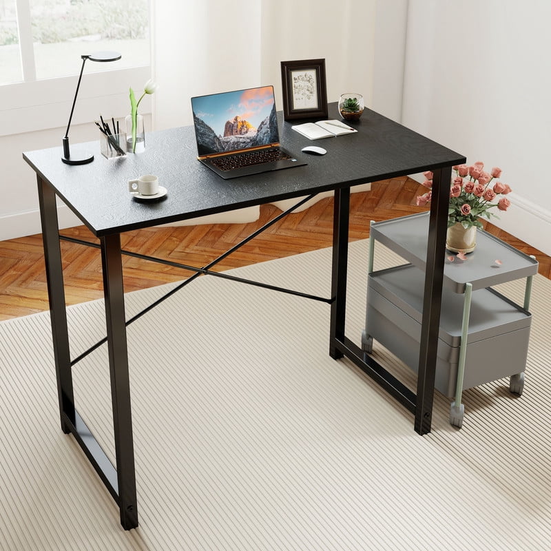 CONCETTA Computer Desk, 40 Inch with Storage Bag and Iron Hooks for Home, Office, Black