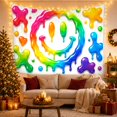 thumbnail image 3 of Rainbow Drip Smiley Face on White Background, Playful Psychedelic for Pop-Art Fans, Vibrant Smiley Face Wall Decor, Housewarming Gift Tapestry Wall Hanging for Bedroom and Living Room, 3 of 7