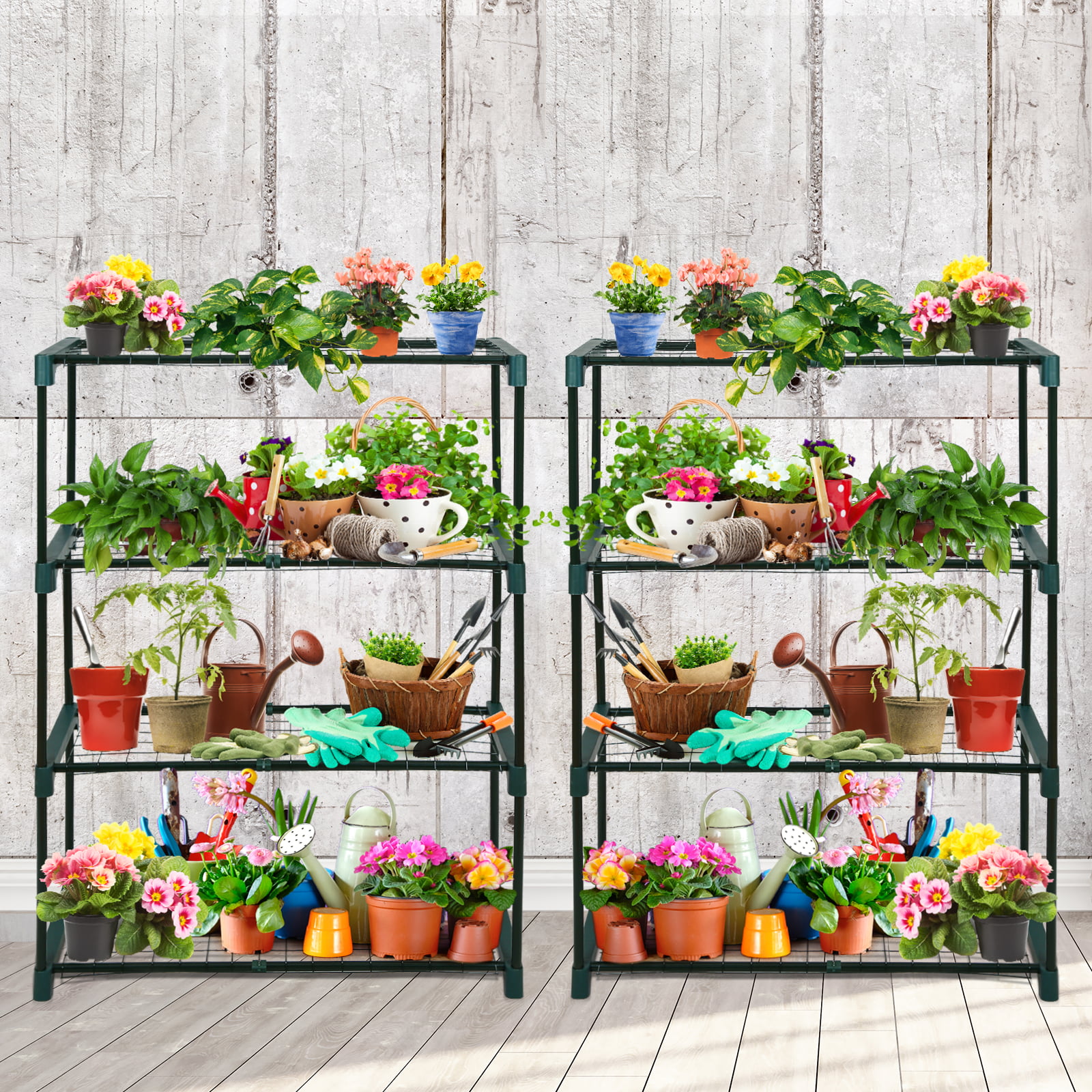 EAGLE PEAK Greenhouse Shelving Staging Double 4 Tier, Outdoor / Indoor  Plant Shelves, 35