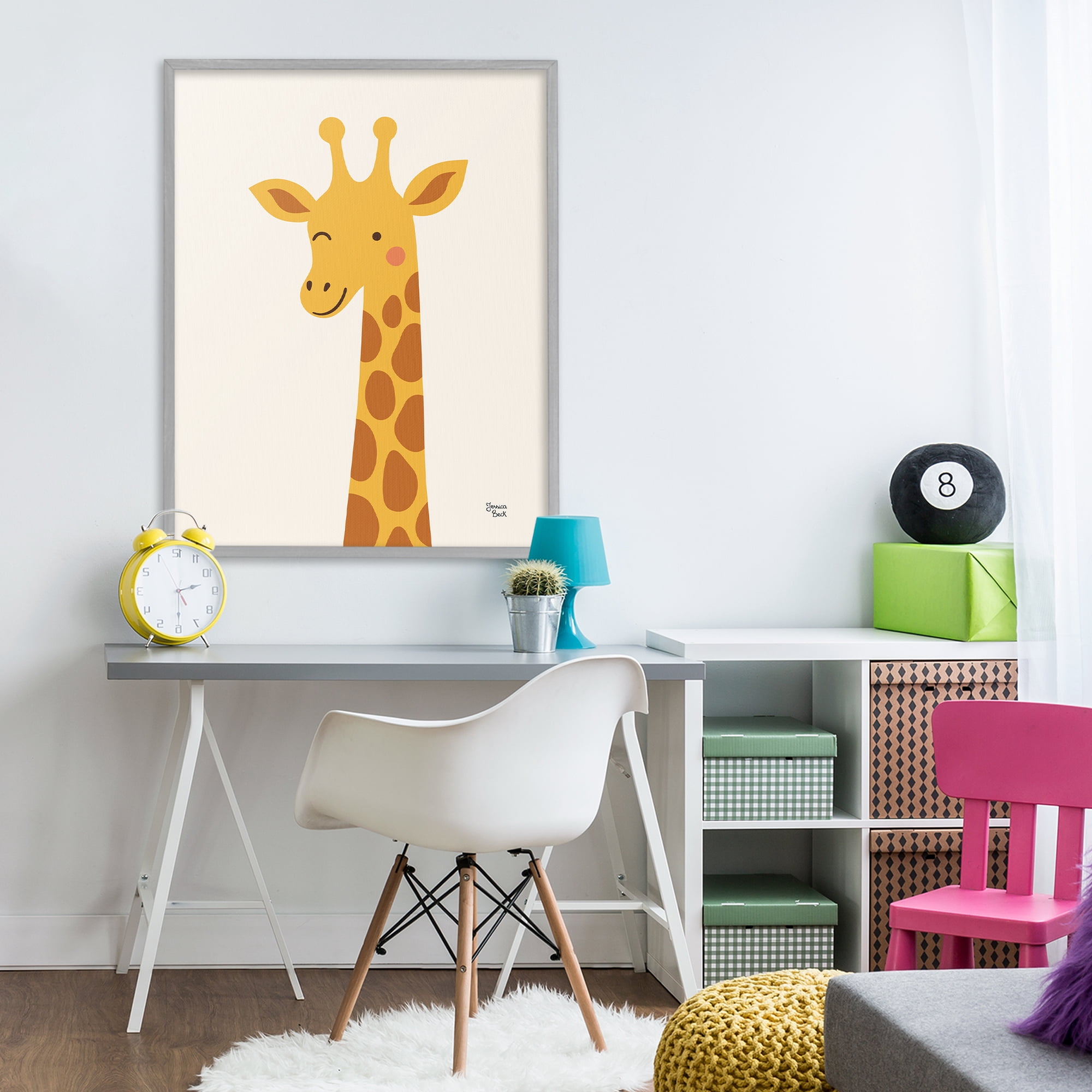 Stupell Industries Winky Giraffe Portrait Gray Framed Giclee Art, design by Jessica Beck