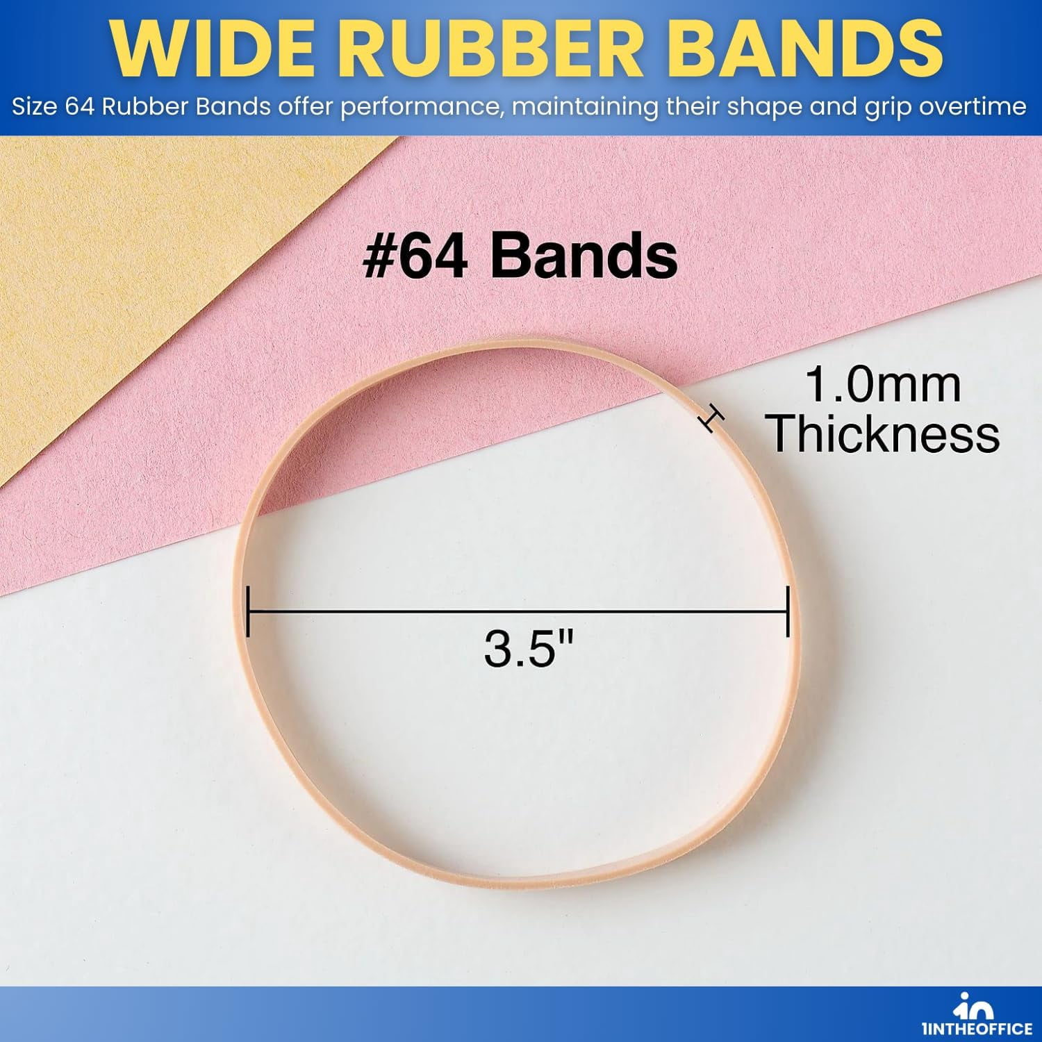 1InTheOffice Rubber Bands #64, Thick Rubber Bands, Heavy Duty Rubber Bands, Beige, Size 64, 3 Pack