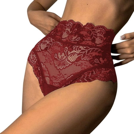 

ZMHEGW 6 Packs Underwear Women Floral Lace Mesh High Waist Briefs Hollow Out Transparent Plus Size Panties