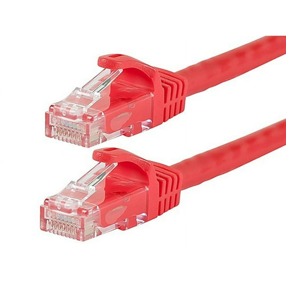 Monoprice Cat6 Ethernet Patch Cable - 14 Feet - Red | Network Internet Cord - RJ45, Stranded, 550Mhz, UTP, Pure Bare Copper Wire, 24AWG - Flexboot Series