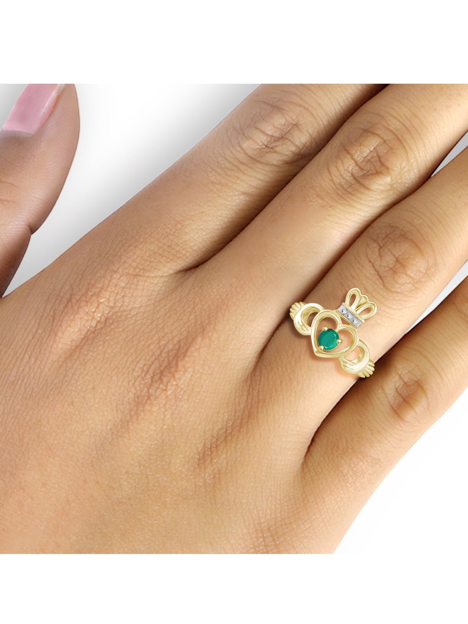 JewelersClub 0.28 Carat T.G.W. Emerald 14K Gold Over Silver Heart Crown Ring