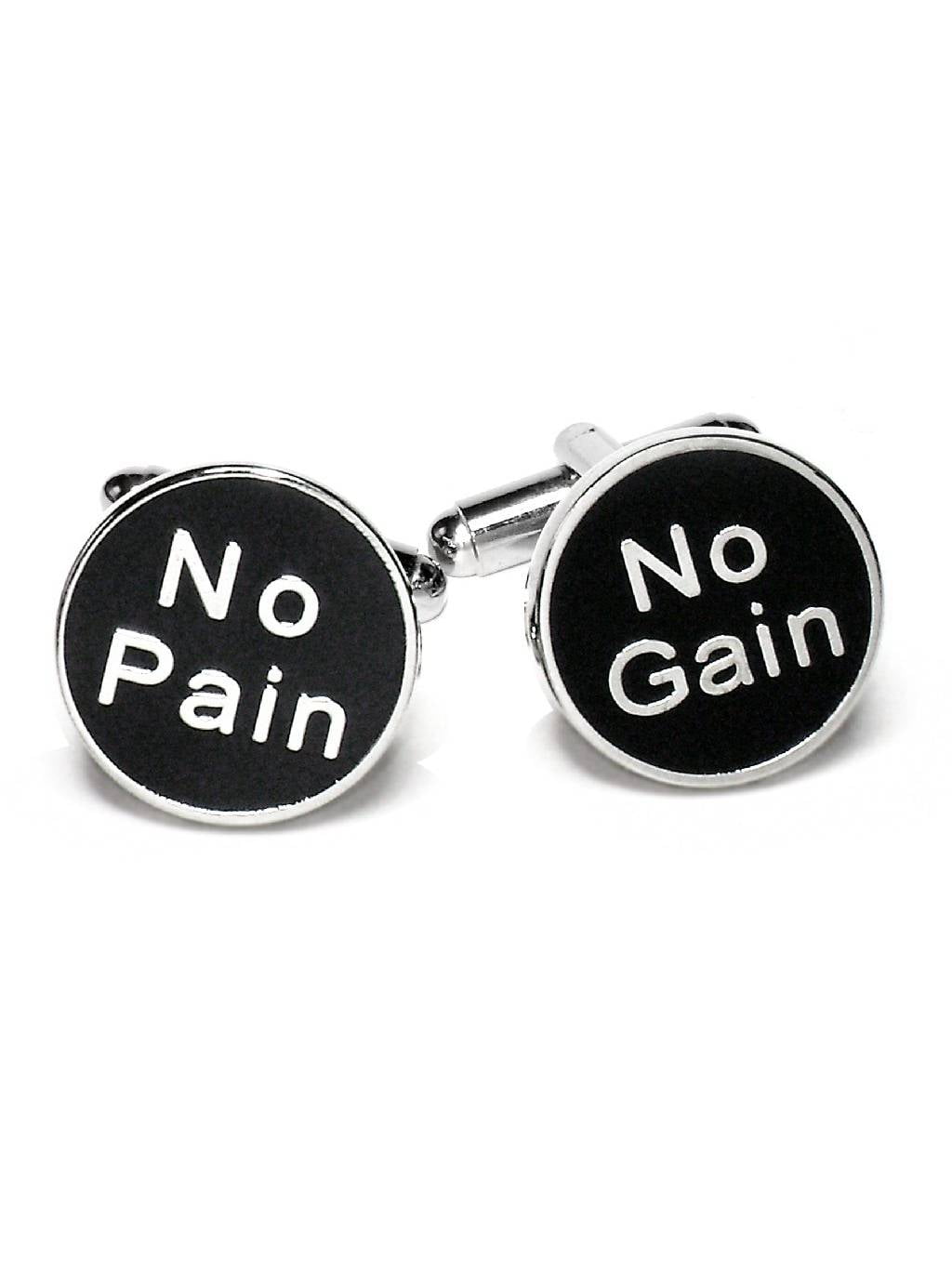 Silver-Tone Men's Cuff Links NO PAIN NO GAIN Cufflinks