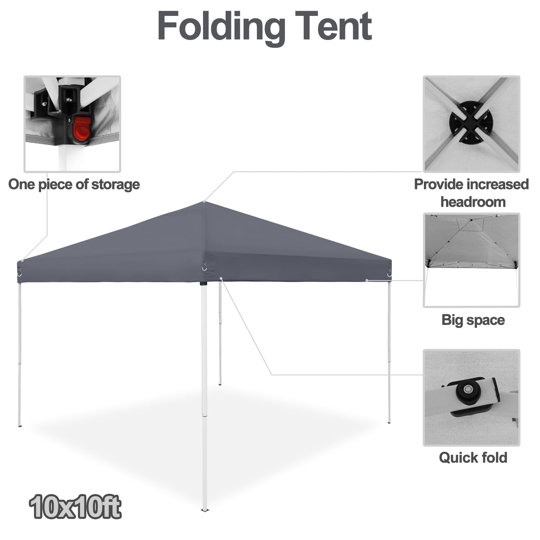 ZENY 10 x 10FT Party Tent Pop-up Canopy Foldable Waterproof Gazebo Tent with Carrying Bag, Gray